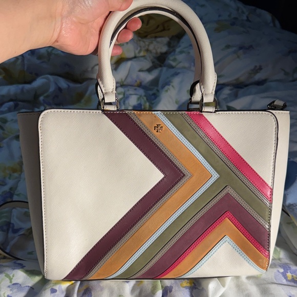 Tory Burch Cream Chevron Satchel - Picture 1 of 8